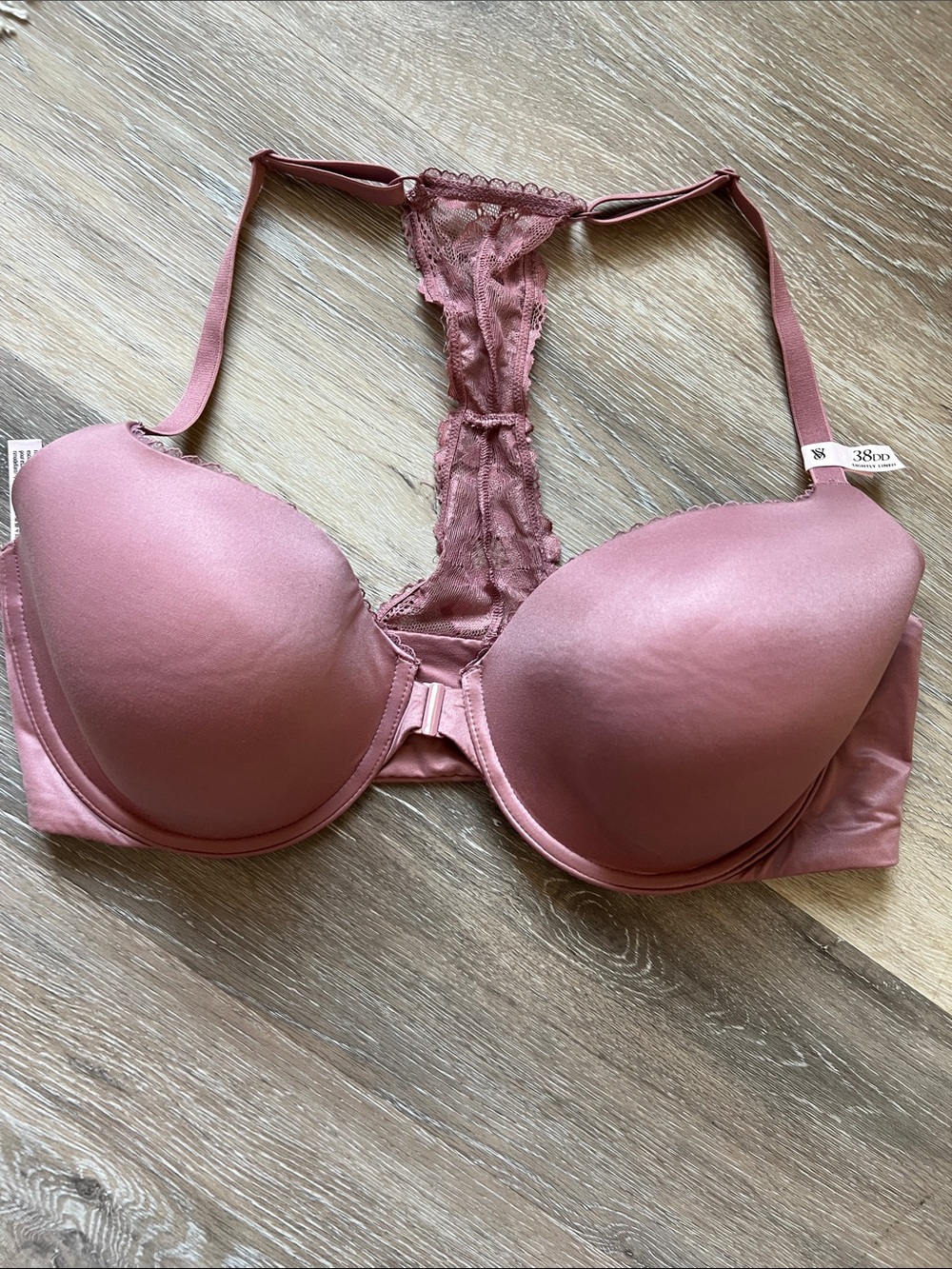 Victoria's Secret Lace Racerback Push-Up Bra in Mauve Pink 38DD NWT